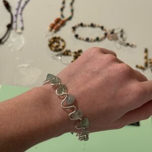 Handmade Silver and Blue/Green Beaded Bracelet